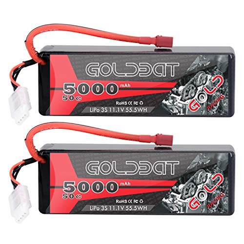 GOLDBAT 11.1V 5000mAh 3S 50C Lipo RC Battery Pack Hard Case with T Connector for E-maxx Axial RC Car Truck Buggy Truggy Hobby (2 Pack) - size: 2 PACKS