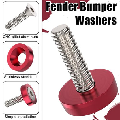 20 PCS Engine Dress Up Kit, CNC Finishing Fender Bumper Washers (Red) | M6 Aluminum Engine Bay Dress Up Kit, Fender Bolts for Trunk License Plate Frame - color: 20 pcs Red