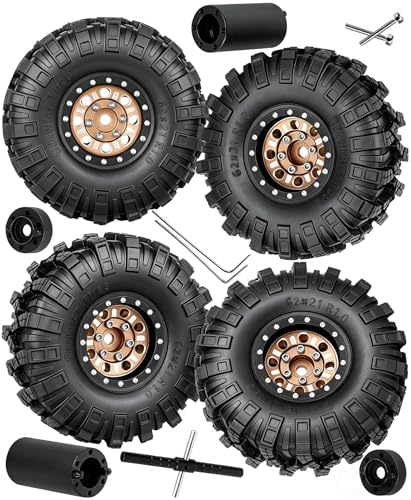 RC 1.0 Beadlock Wheels and Tires for 1/18 1/24 Trx4m SCX24 FMS FCX24 RC Crawler Car,Aluminum 4pcs RC Wheel Rim Soft Rubber Tires,RC Wheels 1.0,Brown - color: Brown (1.0 in Tires)