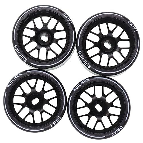 4PCS 27Mm Hard Drift Metal Wheel Rim Tyres Compatible with Wltoys 284131 K969 K979 K989 Kyosho Mini-Z 1/28 RC Car Parts（Black） - color: Black