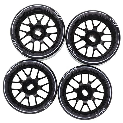 4PCS 27Mm Hard Drift Metal Wheel Rim Tyres Compatible with Wltoys 284131 K969 K979 K989 Kyosho Mini-Z 1/28 RC Car Parts（Black） - color: Black
