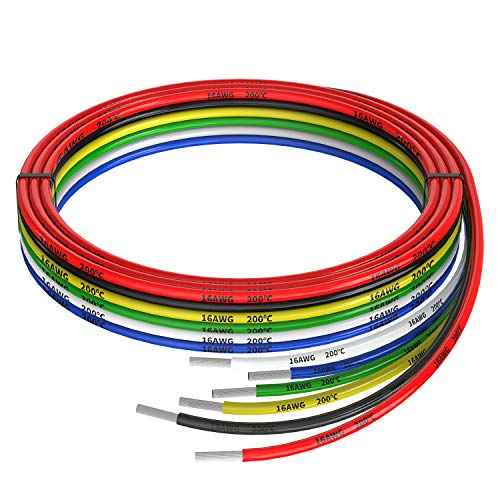 16awg Silicone Electrical Wire Cable 6 Colors (5ft Each) 16 Gauge Hookup Wires kit Stranded Tinned Copper Wire Flexible and Soft - size: 6 Colors each 5FT, style: 16AWG