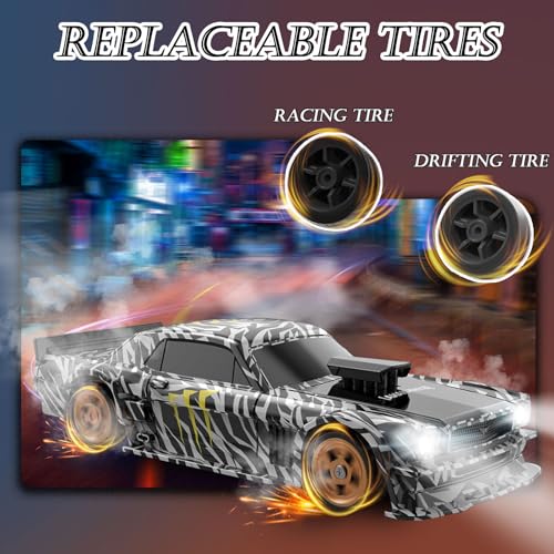 1/43 Mini RC Drift Car with Gyroscope, 2.4GHz 4WD Full Proportional High Speed Micro Hobby RC Cars with Lights Racing Tires, Fast Small Remote Control Car, Toy Model Gift for Adults Kids Boys Girls - color: Black-g
