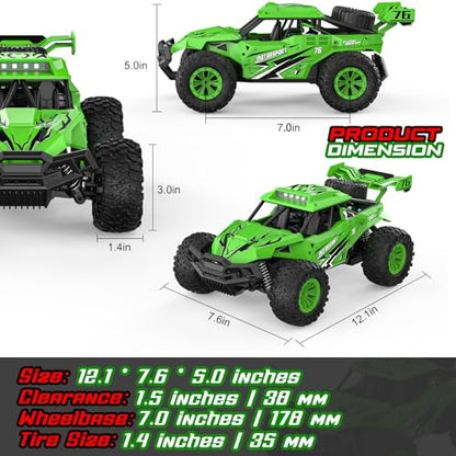 BLUEJAY Remote Control Car, 2.4GHz High Speed 33KM/H RC Cars Toys | 1:12 Monster RC Truck Off Road with LED Headlight and Rechargeable Battery Gifts for Adults Boys 8-12 - color: Green