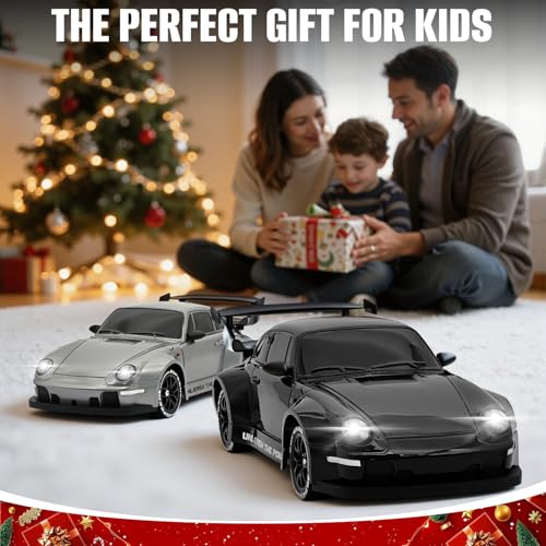 RC Drift Car,1:24 Scale Remote Control Car, 2.4GHz 20KM/H 4WD High Speed RC Cars for Kids with LED Light, Two Batteries,Drifting Tires,Racing Vehicle Toy for Adults Boys Girls Black - color: Black