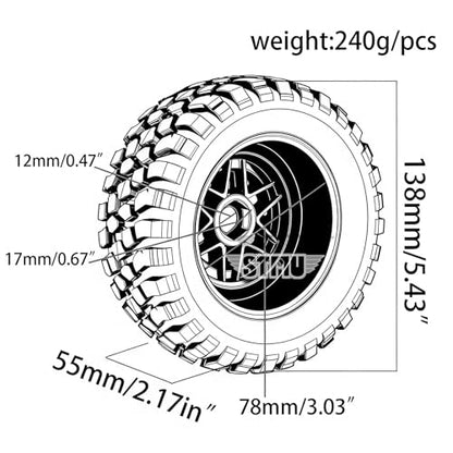 STMU 17mm Hex 1/8 1/7 RC Short Course Truck Tires & Wheels OD 140mm - All Terrain Off Road Tyres for TRAXXAS UDR ARRMA Mojave HSP DF7 FS Atom YK4072 RC Buggy Truck (Black) - color: Black