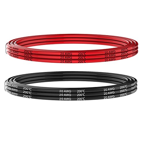 20awg Silicone Electrical Wire Cable 2 Colors Tinned Copper 10ft Each | 20 Gauge purity oxygen-free copper wire Strands wire Ultra Flexible Soft Super Low Impedance High temperature resistance - size: 2 Colors each 10FT, style: 20AWG