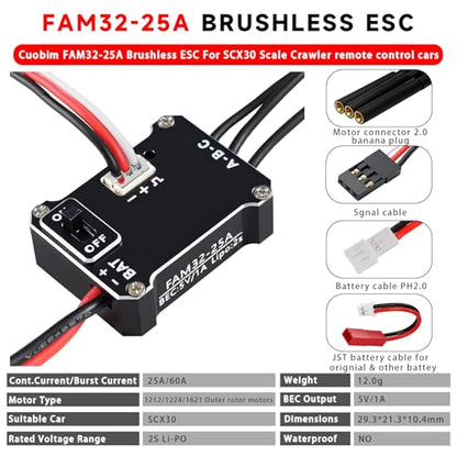 SCX30 Brushless Motor ESC Combo 25A 5000KV External Rotor Upgrade for Axial SCX30, 1/30 RC Crawler Brushless Power System Aluminum Case, High Torque Low Speed Off Road Motor Kit