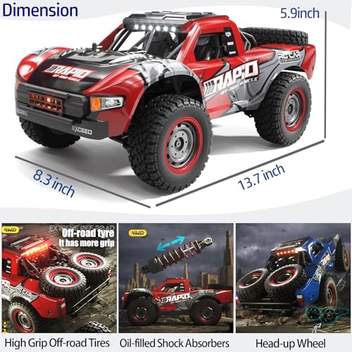 RC Cars 1:14 RC Truck 30 MPH 4WD Remote Control Car All Terrain Trophy Car for Adults Boys Teens Fast 50 Mins Play Off-Road RC Buggy Big Short Course Monster Truck with 2 Batteries (RTR) - color: 130-red