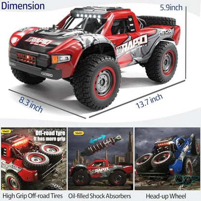 RC Cars 1:14 RC Truck 30 MPH 4WD Remote Control Car All Terrain Trophy Car for Adults Boys Teens Fast 50 Mins Play Off-Road RC Buggy Big Short Course Monster Truck with 2 Batteries (RTR) - color: 130-red
