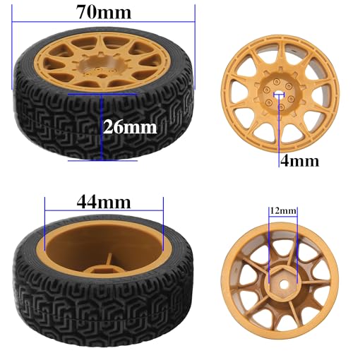 1/10 RC On Road Tires & Nylon Wheel Rims 12mm Hex OD70mm Rubber Tires Compatible with Tamiya TT01 TT02 XV01 HSP HPI Kyosho Traxxas WLtoys 1/10 1/12 On-Road Touring Car (Brown) - color: Brown