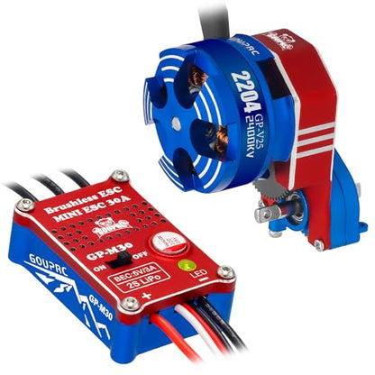 GOUPRC 30A Brushless Mini ESC & 2204 2400KV Brushless Outrunner Motor with Transmission Combo Kit for SCX24 Axial 1/24 RC Crawler Car Truck Blue Red - color: Blue Red