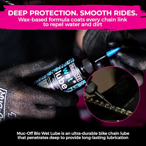 Muc-Off Chain Wet Lube 50ml 2-Pack | Biodegradable Bicycle Chain Lubricant Wet | Reduces Friction & Extends Chain Life | Wax-Based Formula Repels Water | Suitable for MTB & Road Bikes - size: 50mL (Pack of 02)