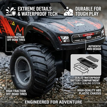 Amphibious Remote Control Car Monster Truck - 4WD Waterproof 1:16 Large All Terrain Off Road Vehicle Batteries RC Drift Cars Beach Pool Toys Gifts for Boys Kids 8-12 - color: Orange