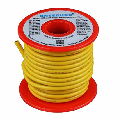 BNTECHGO 14 Gauge Silicone Wire Yellow 25ft Stranded Tinned Copper Wire | Flexible 14 AWG Stranded Wire Silicone Rubber Insulation For RC Models, Drone, Robot, Battery, EV Charger, 3D Printer, DIY - color: Yellow, size: silicone wire 25ft