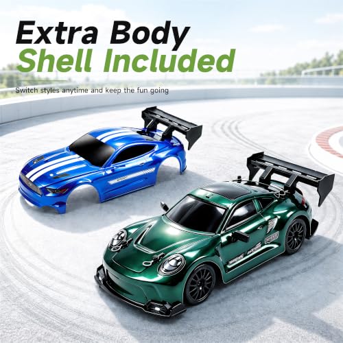 1:24 RC Drift Car, 20KM/H 4WD High Speed Remote Control Car with 2 Batteries, Extra Body Shell, Drift Tires, 10 Cones & LED Lights, 2.4GHz Racing Car Toy for Boys Girls.