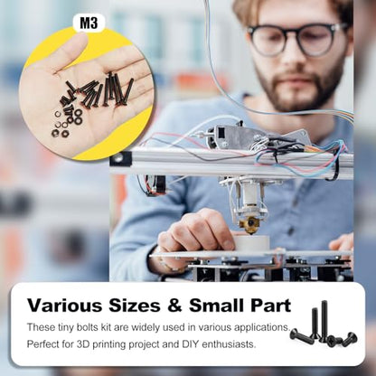 KADRICK 840Pcs M3 Countersunk Screws,M3 Flat Head Screws Length of 6MM-25MM | M3 Countersunk Screw Kit,M3 Bolts Nuts Washers Assortment Kit,Black Zinc Plated - size: M3 840Pcs 6-25mm