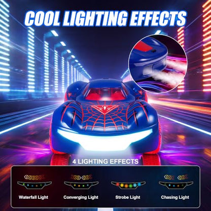 Gesture Sensing RC Stunt Car, 2.4GHz 4WD Remote Control Car for Boys 4-12 | 50 Min Play Dual Batteries, 360° Spinning Drift ,Mist Spray & LED Wheels, Birthday Gift for Kids Boys, Party Gifts, Blue-Red - color: 1-blue