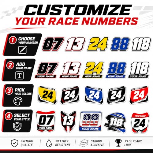 Custom Racing Number Decals, Waterproof Peel and Stick Vinyl Number Stickers, Personalized Race Car Numbers for Motorcycle, Golf Cart, RC Car, Kart, Helmet, Truck