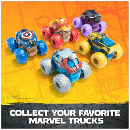 Monster Jam Marvel Mini Monster Trucks 1:87 Scale 5-Pack | Includes 4 Mini Trucks & 1 Mystery Truck, Authentic Marvel Details, Collectible Fun, Toys for Ages 3 and Up