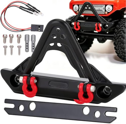 RC Front Bumper 1/24 Metal Bumper with Lights and Mounting SCX24 Accessories Replacement for Axial SCX24 1:24