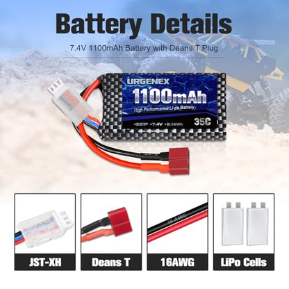 Lipo Battery 7.4V 1100mAh 35C(Burst 70C) Dean-Style T Plug 2S Rechargeable RC Battery Fit for HAIBOXING BEZGAR Truck HBX 16889 16890A 18690SA 3100A HS181 HM181 HM165 Most 1/10 1/16 1/18 RC Car