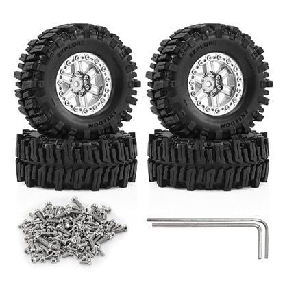 1.3" Wheel Tires Aluminum Wheel for 1/18 1/24 SCX24 TRX4M Upgrade RC Crawler Car (silvery) - color: silvery-2
