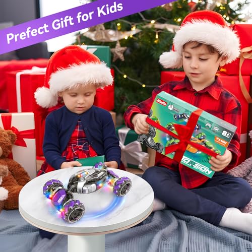 Nicella Gesture Sensing RC Stunt Car, Remote Control Cars Transformer Toys for Age 5-7 6-12 8 9 10 11 Yr Boys Girls Birthday Halloween, 2.4Ghz Hand Control 360° Rotating Toys Car - color: Purple/White