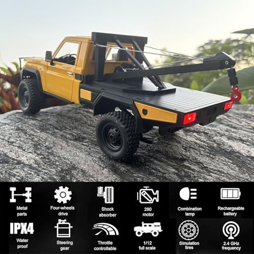 WPLDEWAN MN82T RC Rock Crawler RC Truck 4x4 1/12 Scale All Terrain | Remote Control Pickup with Crane Hook RTR Proportional Throttle Steering 280 Motor Hobby Car Adult