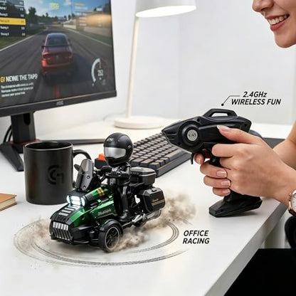 1:43 Scale 3-Wheel Drive RC Drift Car, Full Proportional Steering Servo, High-Speed Drifting, Multifunctional Remote Controller, Optional Knight Rider Figure, Premium Glossy Finish for Adults (GREEN) - color: Green