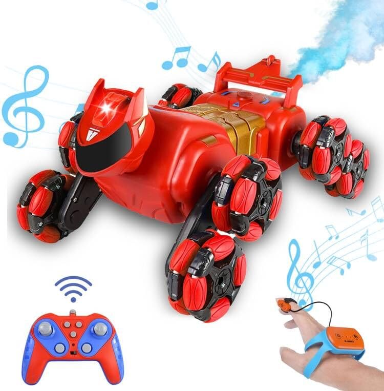 GoolRC 8WD Gesture Sensing RC Stunt Cars, Remote Control Robot Dog Toy for Teens, 2.4GHz Remote Control Car with Spray, Light and Music, Christmas Birthday Gift (Red) - color: Red