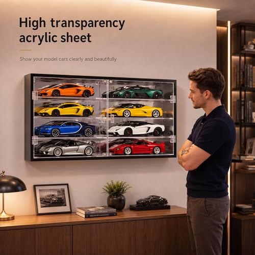 Juexica 1: 24 Clear Acrylic Toy Car Display Case 8 Grids Toy Race Car Display Show Box Diecast Case Wall Mounted Vehicles Shelf for Storage, Christmas Mini Model Figure Lover Gifts - size: 8 Grids