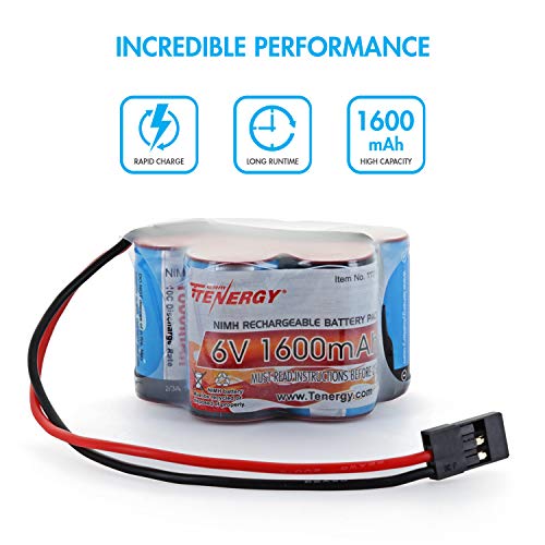 Tenergy 6V 1600mAh Rechargeable Side by Side Hump Battery Pack, NiMH Receiver Battery Pack with Hitec Connector for RC Trucks, RC Cars, and RC Hobby Electronics - size: 1 Battery Pack