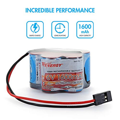 Tenergy 6V 1600mAh Rechargeable Side by Side Hump Battery Pack, NiMH Receiver Battery Pack with Hitec Connector for RC Trucks, RC Cars, and RC Hobby Electronics - size: 1 Battery Pack