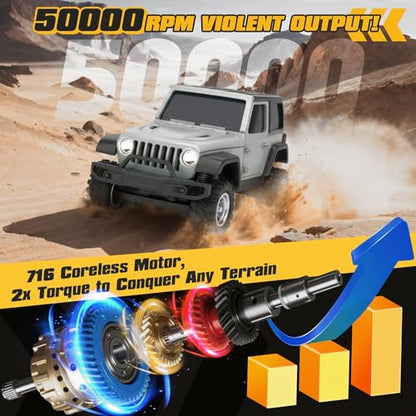 [2026 Upgrade 1/36 Mini RC Crawler, 4WD Micro Off Road Truck | Gray Micro RC Crawler, 1/36 RC Crawler Mini RC Truck Toys for Ages 8-14, Birthday Gifts for Boys Girls, RTR 2.4GHz - color: Gray