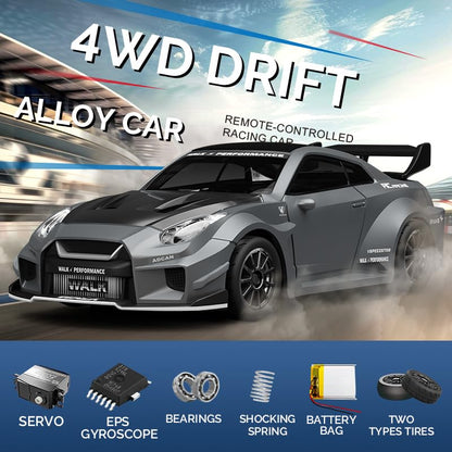 1:43 RC Drift Car D43-02 - 2.4G Full Proportional 4WD Alloy 20KM/H High Speed RC Racing Car with Gyro, Silent Bearings, Adjustable Speed & Lighting(Q8/Blue/D43-02) - color: Q8/Blue, size: D43-02