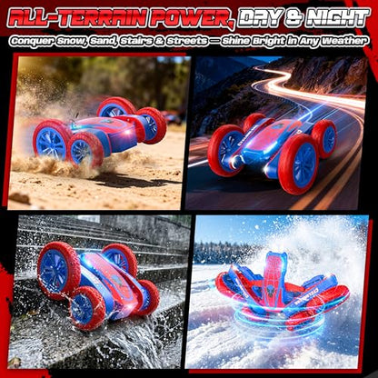Spider RC Stunt Car with Cyclone Mode, Rechargeable, Ages 4-12 | 4WD RC stunt car with Cyclone mode, 360° spins, dual motors, rechargeable batteries and 2.4GHz control - color: Cyclone-red
