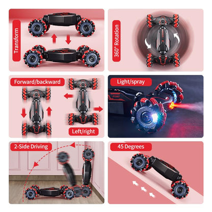 TADOZIC 4WD Remote Control Gesture Sensor Car,Hand Controlled RC Stunt Car,Double-Sided Vehicle 360° Rotation with Light and Music Spray, Watch Toy Cars for Boys & Girls Birthday - color: Red