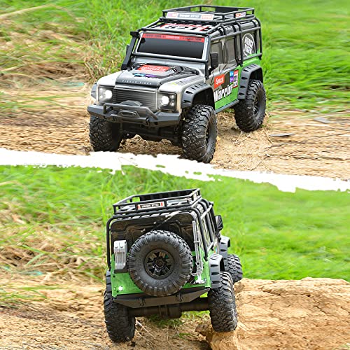 RC Cars RC Crawler 1/10 Scale RTR Remote Control Car 4WD 2.4GHz Brushed Offroad Racing Hobby Grade Model Vehicle with LED Lights 2Pcs Battery Toy for Kids and Adults - color: A-green