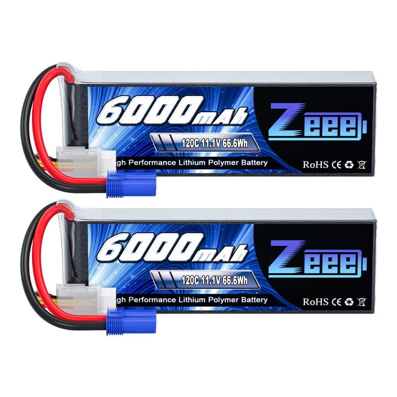 Zeee 3S Lipo Battery 6000mAh 11.1V 120C Soft Case RC Battery with EC5 Connector for Helicopter Airplane Quadcopter RC Airplane RC Car Truck Boat(2 Pack)