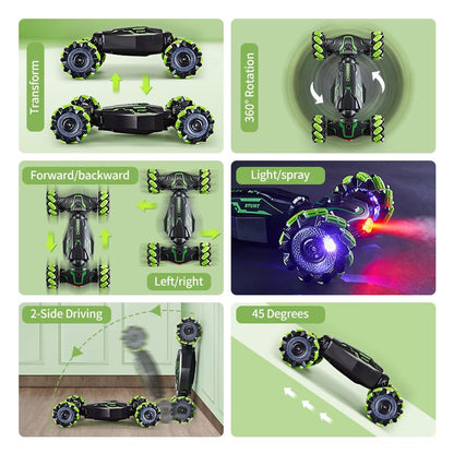 TADOZIC 4WD Remote Control Gesture Sensor Car,Hand Controlled RC Stunt Car,Double-Sided Vehicle 360° Rotation with Light and Music Spray, Watch Toy Cars for Boys & Girls Birthday - color: Green