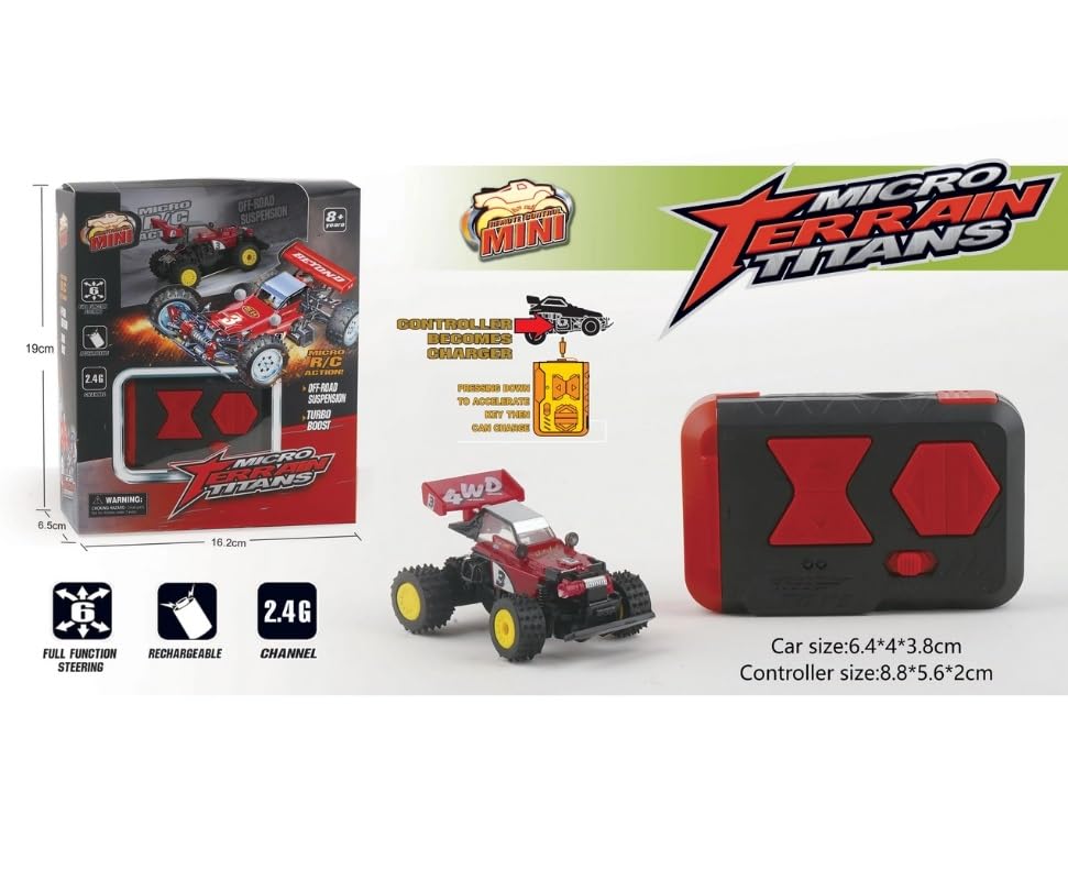 Mini RC Buggy Off-Road 1:64 Scale Upgraded 2.4G 5-Channel 7CM RC Radio Wireless Remote Control Car Coke Can Micro Racing Pocket Portable Truck for Multi-Users (Red) - color: Red-buggy