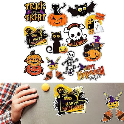 QODOLSI 12 Pieces Halloween Stickers, Bat Decals, Pumpkin Ghost Decals, Halloween Party Refrigerator Stickers Pumpkin Stickers, for Locker Garage Door Decorative