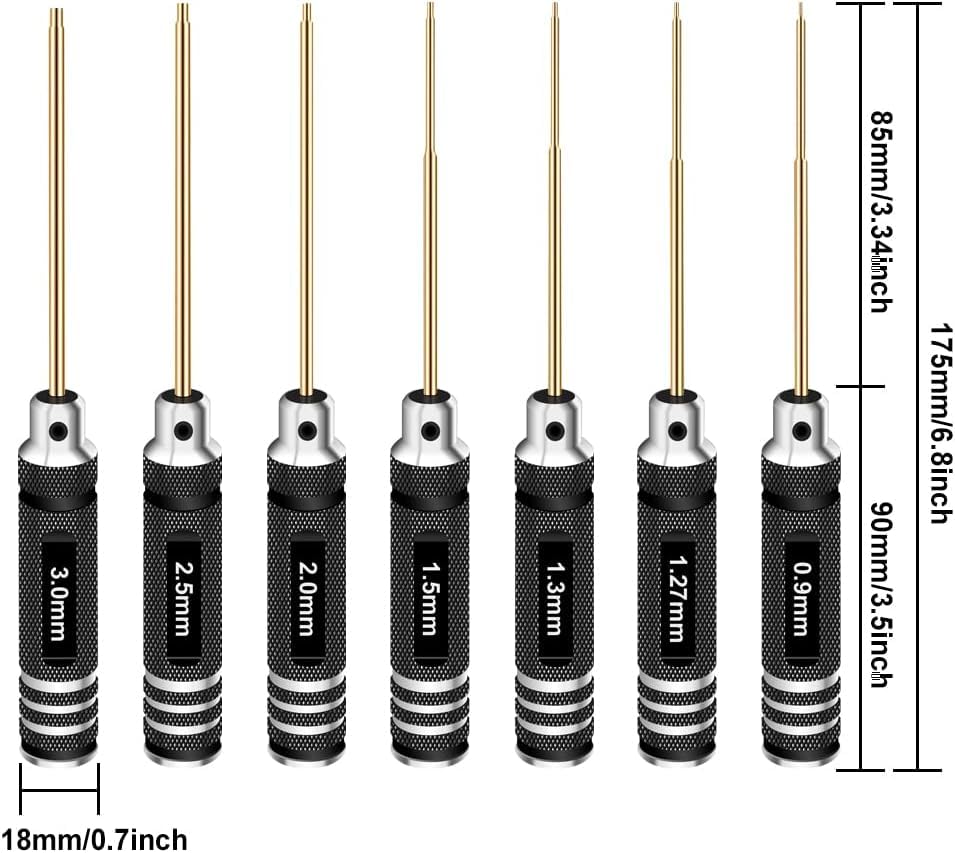Hex Driver Set Hex Allen Screwdriver Kit 0.9mm 1.27mm 1.3mm 1.5mm 2.0mm 2.5mm 3.0mm Allen Wrench Set Titanium Hexagon Screwdriver RC Tools Kit for RC Car Drone Multi-Axis Helicopter Models(7pcs) - style: 7pcs Screwdrivers