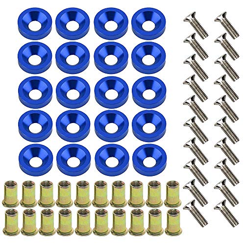 20-Piece Engine Dress up Kit: Aluminum Washers, Bolts & Rivet Nuts (Blue) - color: Blue