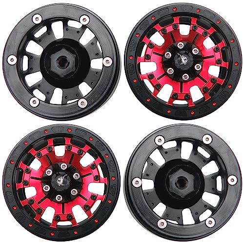 ShareGoo Metal 1.9inch Beadlock Wheel Rims 12mm Hex Hubs 10-Spoke Compatible with Traxxas TRX4 Axial SCX10 RC4WD D90 D110 Tamiya CC01 MST Redcat Gen8 1/10 RC Crawler Car (Red) - color: Red