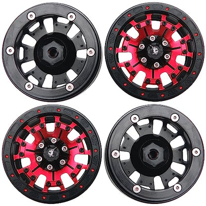 ShareGoo Metal 1.9inch Beadlock Wheel Rims 12mm Hex Hubs 10-Spoke Compatible with Traxxas TRX4 Axial SCX10 RC4WD D90 D110 Tamiya CC01 MST Redcat Gen8 1/10 RC Crawler Car (Red) - color: Red