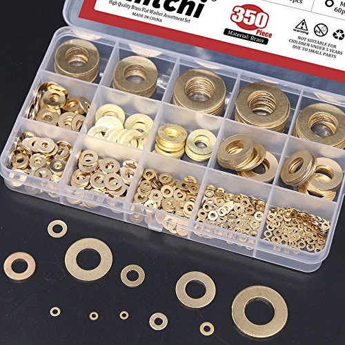 Hilitchi 350-Pcs [10 - Size] Brass Flat Washer Assortment Set - M2 M2.5 M3 M4 M5 M6 M8 M10 M12 M14