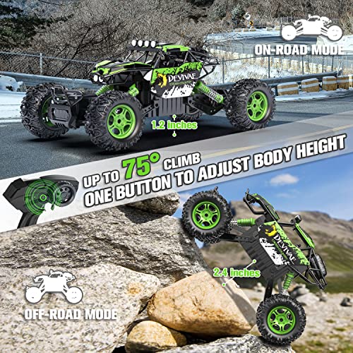 CROBOLL 1:12 Large RC Cars for Boys, 20km/h 2.4GHz Remote Control Car | Upgraded Lifting Function, Toy Gifts for Kids, 4WD All Terrain RC Truck, Green Monster Truck, 2 Batteries, 60 Min Play - color: Green