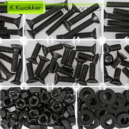 1/4 20 Bolt and Nuts, with Washers for Screws, Hex Socket Flat Head 7 Sizes are 2", 1-1/2", 1-1/4", 1", 3/4", 5/8", 1/2", 10.9 Grade Alloy Steel, Black, Full Machine UNC Thread - size: 1/4 20 Hex Socket Flat Head